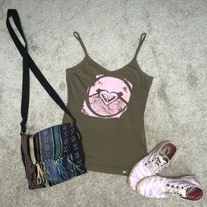 A ROXY olive and pink tank top